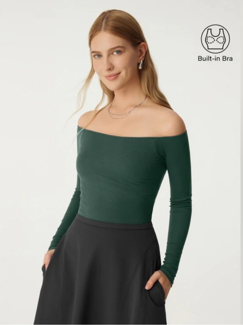 NWOT OGL Off The Shoulder Brami Green Long Sleeve Top – Small